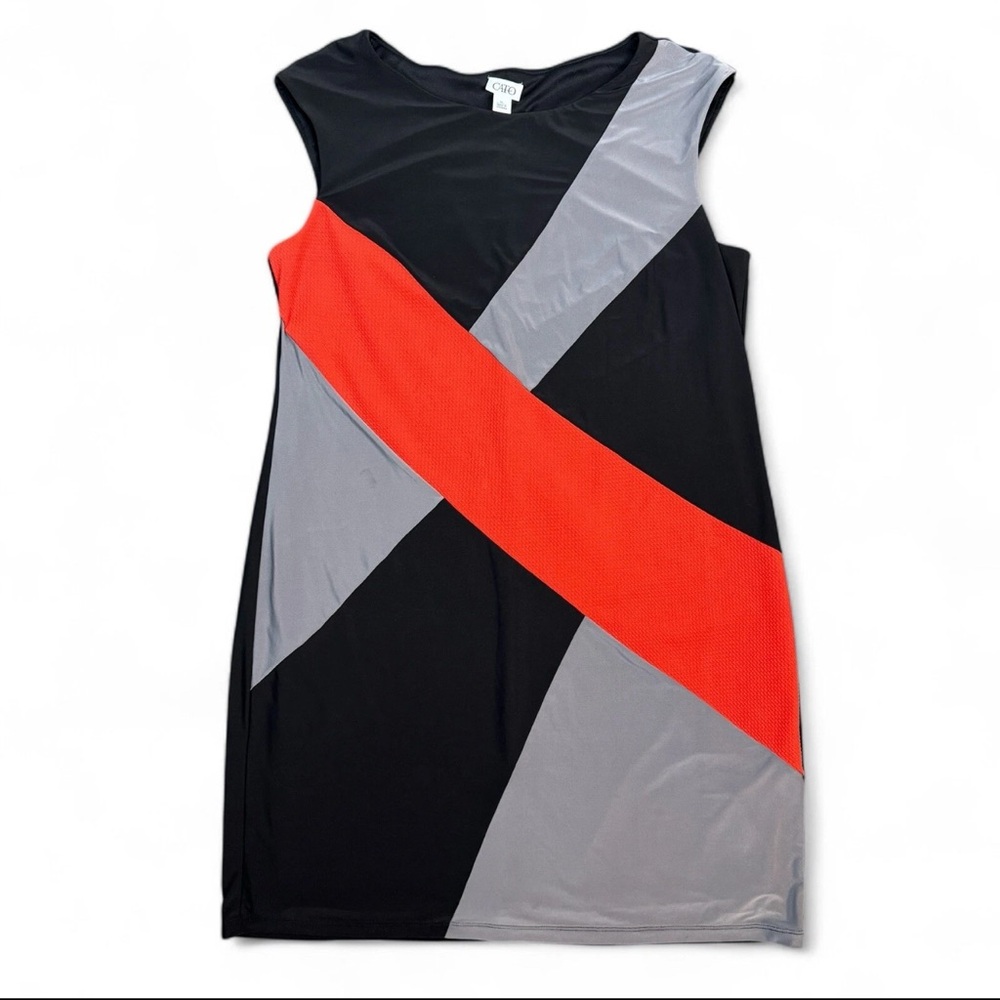 CATO Fitted Dress Womens XL Red Black Gray Colorblock Sleeveless Stretch Lined